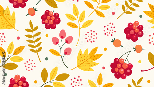 Charming berry and flower seamless pattern with dots
