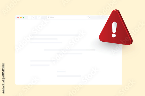 Browser Tab with red exclamation sign warning 3d vector illustration