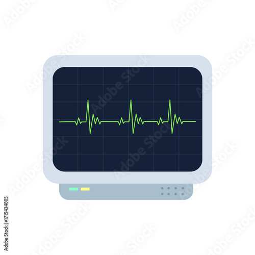 A flat illustration of a medical monitor displaying a green heartbeat rhythm, showing health.