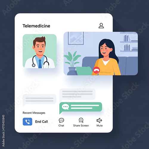 Telemedicine Video Call App Interface Online Doctor Consultation