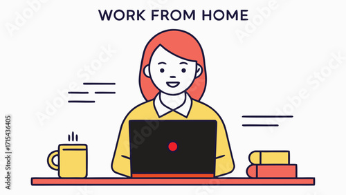 Woman working from home on laptop illustration