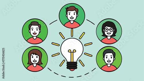 Teamwork brainstorming with light bulb creative idea illustration