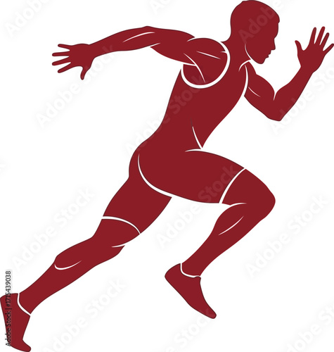 Dynamic athletic runner silhouette in motion sprinting fast towards goal competition vector