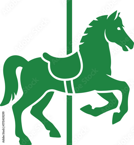 Green carousel horse silhouette simple graphic icon design element for amusement and playful concepts vector