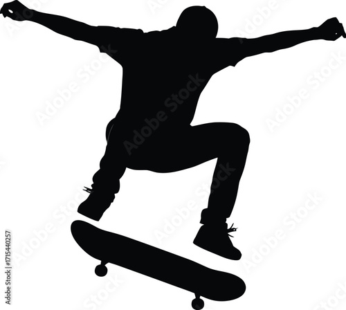 Dynamic silhouette of skater performing extreme jump action on vector