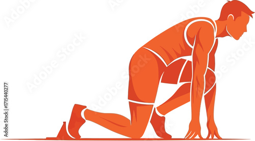 Runner in starting position dynamic motion abstract style healthy lifestyle athlete sport competition fitness energy vector