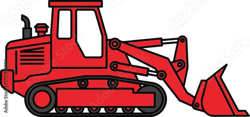 Heavy duty red tracked loader construction machine industrial vehicle equipment working vector