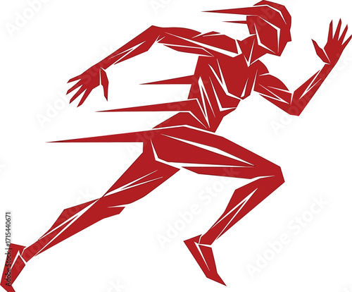 Dynamic red human figure silhouette motion blur speed energy abstract art vector