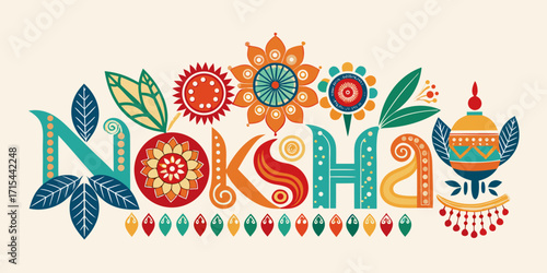 Colorful indian folk art inspired word art