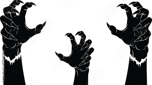 Creepy zombie hands reaching out halloween horror monster claws spooky scary illustration vector