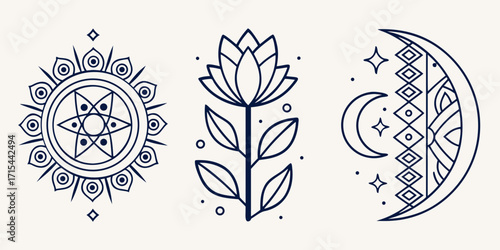 Celestial and floral line art icons