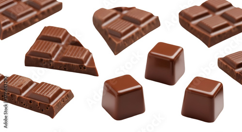 chocolate pieces isolated on white background