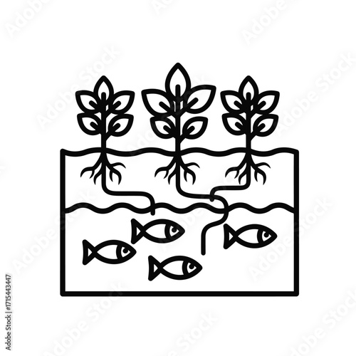 Vector art of aquaponics system with plants and fish in water