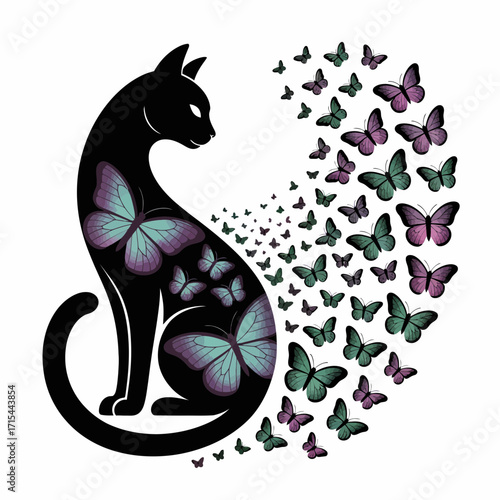 black cat with flowers