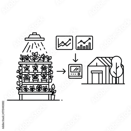 Vector art of vertical farming system with grow light and monitoring