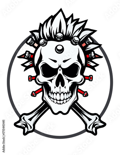 Punk Skull Mascot Logo with Mohawk