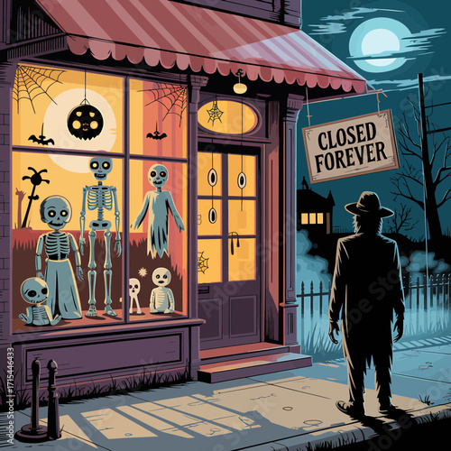 Spooky Halloween shop with ghosts and skeletons is closing forever in the moonlight