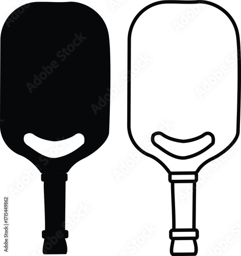 Solid black and outline pickleball paddles sport game