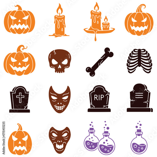 Spooky Halloween icons collection for festive designs and creative seasonal projects