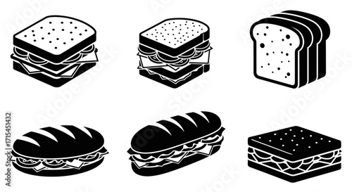 Sandwich Icon Set Vector Collection of Minimalist Black and White Food Graphics