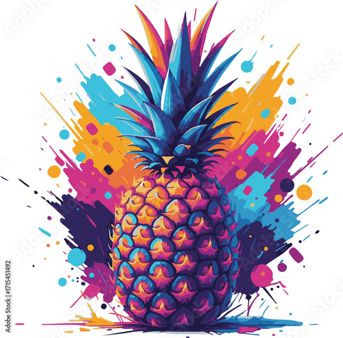Vibrant Pineapple Splash: Tropical Fruit Art (AI Generated)