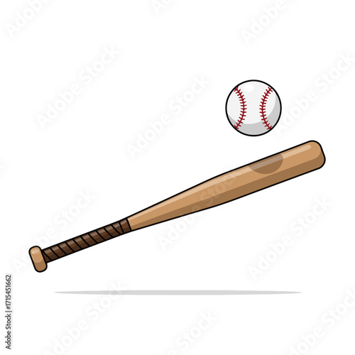 Cartoon Baseball Bat and Ball Illustration for Sports Education, Game Design, and Children's Learning Resources. Ideal for teaching baseball rules and equipment.
