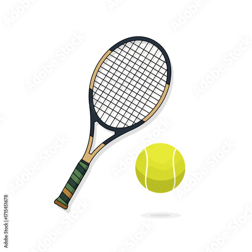 Tennis Racket and Ball Illustration for Sports Equipment Promotion and Tennis Training Material, Promoting Active Lifestyles and Recreational Activities