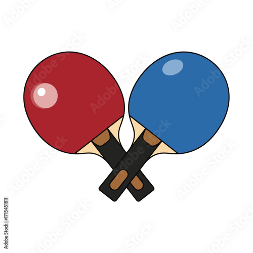 Red and Blue Table Tennis Paddles Crossed for Sporting Events, Competitions, and Recreational Activities, Promoting Active Lifestyles and Indoor Games