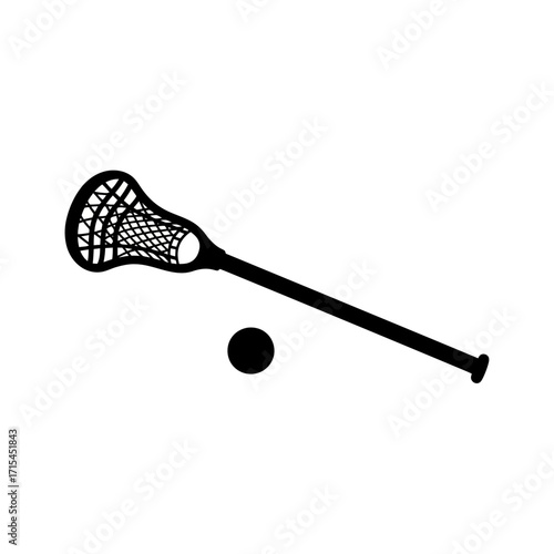 Minimalist Lacrosse Stick and Ball Illustration for Sports Graphics, Team Logos, or Educational Materials on Lacrosse Equipment and Game Fundamentals