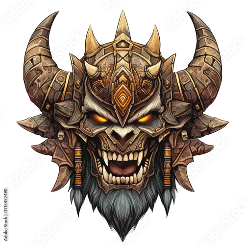 Menacing Dark Horned Beast Head | Aggressive Fantasy Creature Vector Art