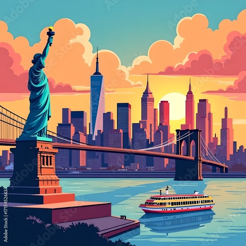 Panorama of New York illustration
