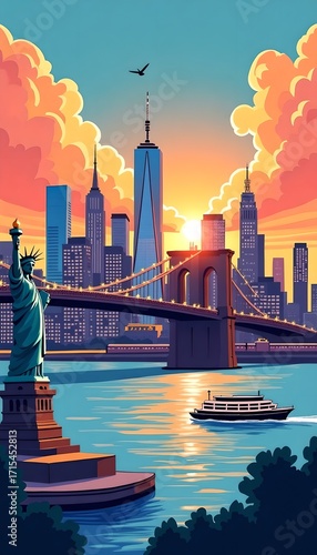 Panorama of New York illustration