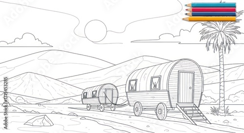 Outlined travel trailer landscape