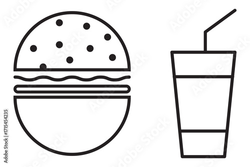 Burger line icon. Fast food icon vector. Hamburger and drink icon. Hamburger soda line icons vectors graphic designs. Symbols of street food. Restaurant concept.
