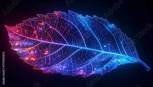 fractal bioluminescence leaf on black background
