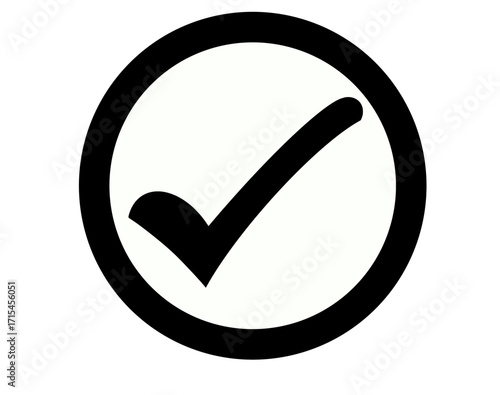 Black check mark inside a white circle with a black border on a transparent background