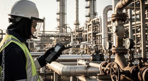 Industrial worker, gas detection, refinery equipment inspection
