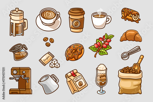 Coffee and Bakery Vector Set – Barista, Cafe, and Coffee Shop Illustration Pack