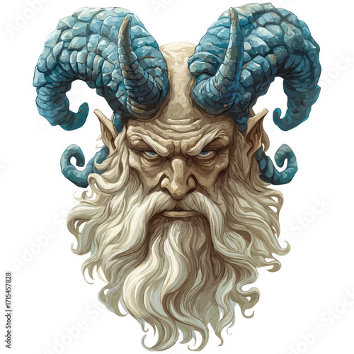 Mystical Blue Horned Beast Head | Ancient Fantasy Creature Vector Art
