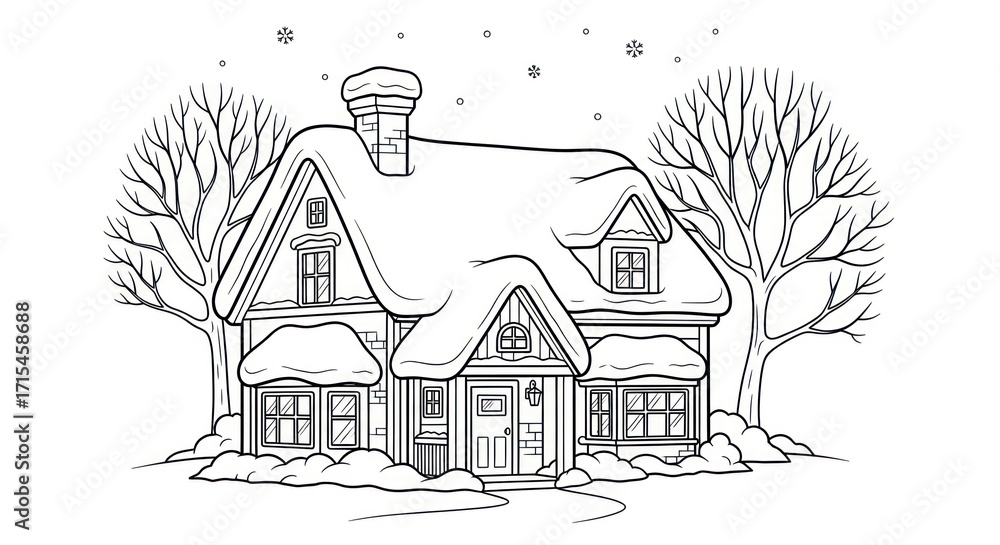 Fototapeta premium Winter house drawing illustration