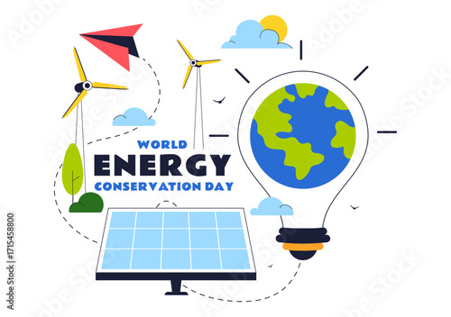 Energy Conservation Day Illustration featuring the Importance of Saving the Planet with Green and Eco Friendly for Maintaining the Global Ecosystem