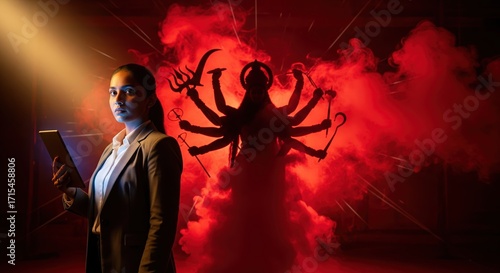 Sherawali Mata Blessings – Working Woman as Embodiment of Durga Mata’s Divine Energy, Radiating Strength, Resilience, and Shakti during Navratri Festival of Goddess Power