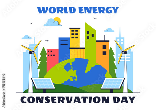 Energy Conservation Day Illustration featuring the Importance of Saving the Planet with Green and Eco Friendly for Maintaining the Global Ecosystem