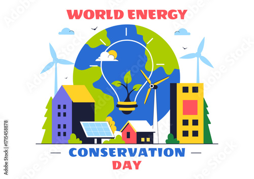 Energy Conservation Day Illustration featuring the Importance of Saving the Planet with Green and Eco Friendly for Maintaining the Global Ecosystem