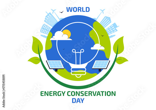 Energy Conservation Day Illustration featuring the Importance of Saving the Planet with Green and Eco Friendly for Maintaining the Global Ecosystem