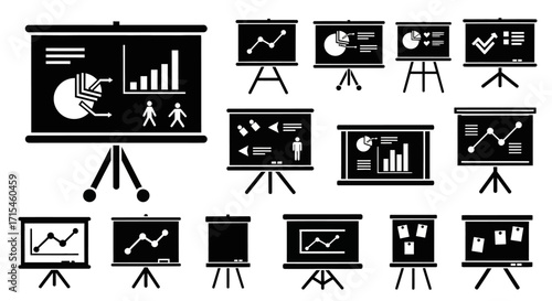 Minimalist Presentation Icon Set Vector with Business Chart and Data Visualization Symbols