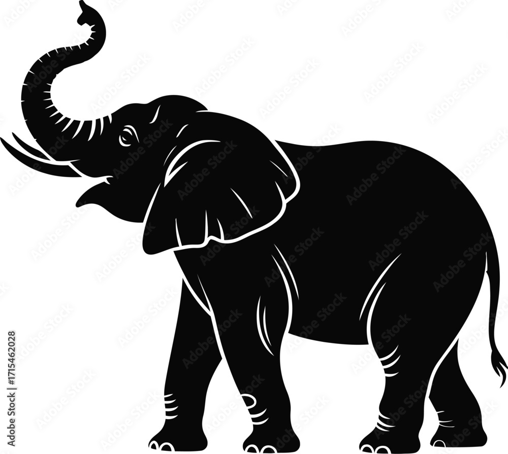 Obraz premium Black elephant raising trunk silhouette vector