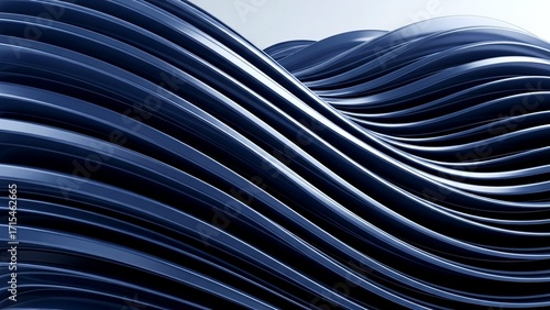 Futuristic Abstract 3D Metallic Navy Ribbons – Luxury Digital Waves Background
