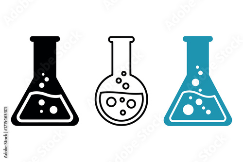 Vector art of three laboratory flask icons in different styles