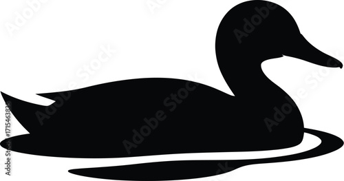 Black duck silhouette on water bird